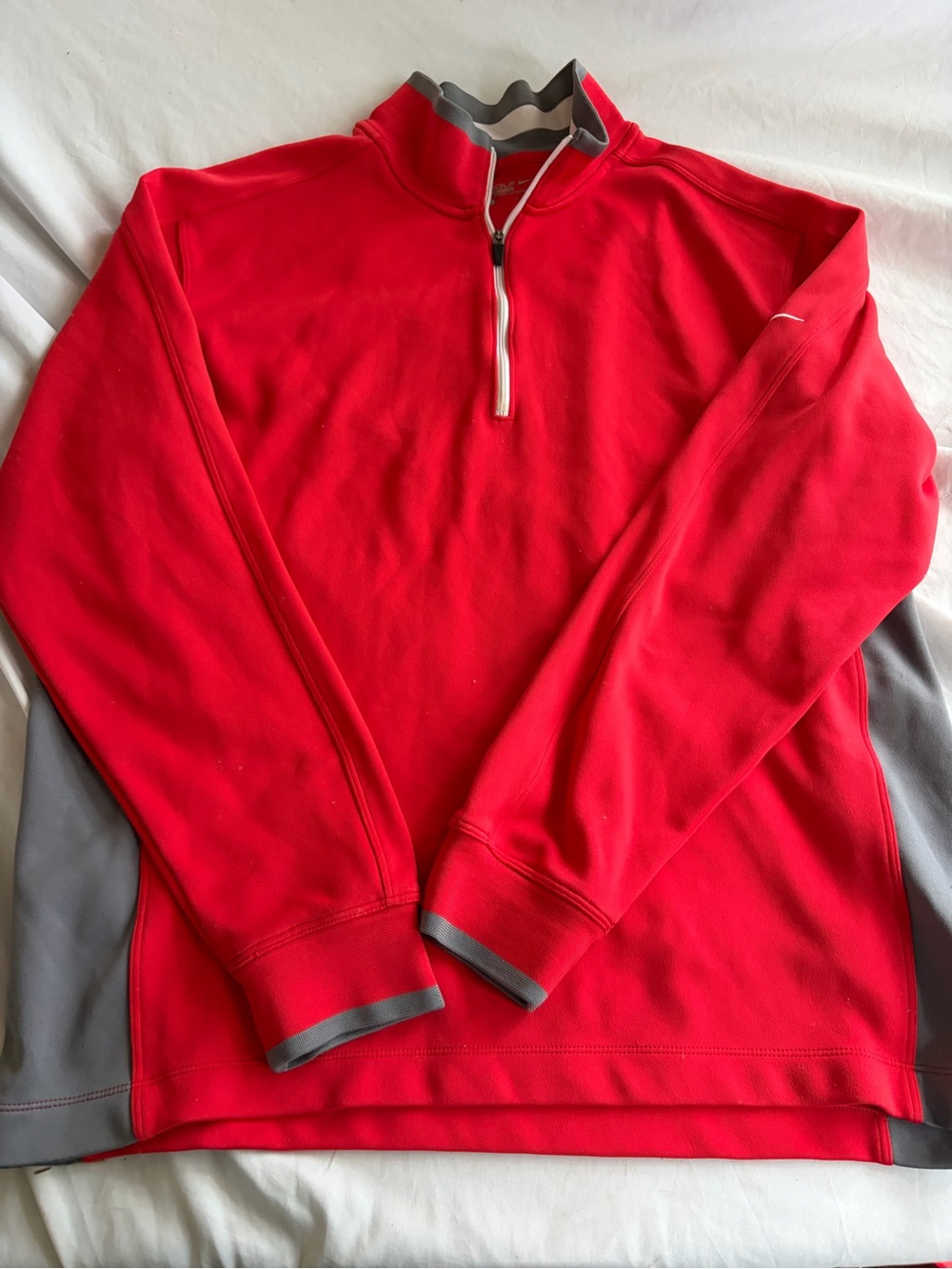 Nike Red Quarter Zip Golf Performance Pullover Gray Trim Size Large